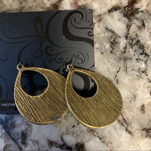 Vintage Genuine Abalone large Dangling blue green brushed brass shiny earrings - Picture 11 of 14